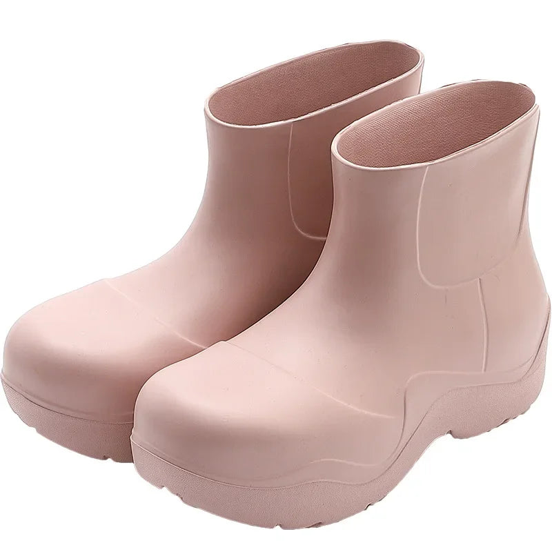 New Rubber Ladies Non-slip Waterproof Ankle Rainboots Shoes Thick Bottom Short Boot Galoshes Pink Women Rain Boots