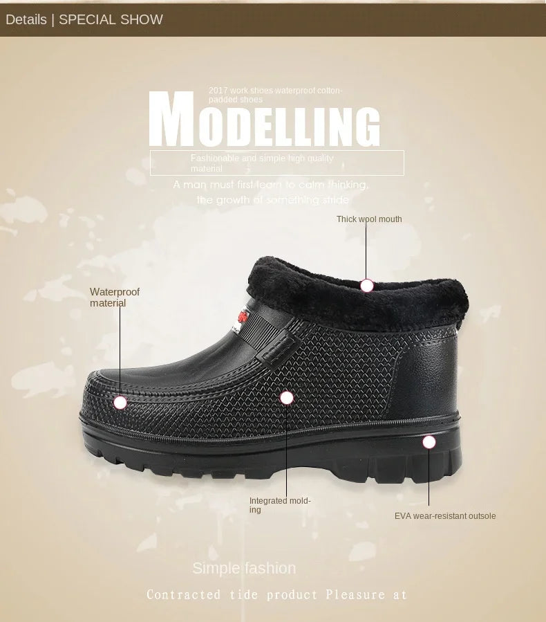 Winter Snow Boots Men's EVA Lightweight Waterproof Warm Work Shoes Outdoor Fishing Kitchen Car Wash Black Cotton Shoes for Men