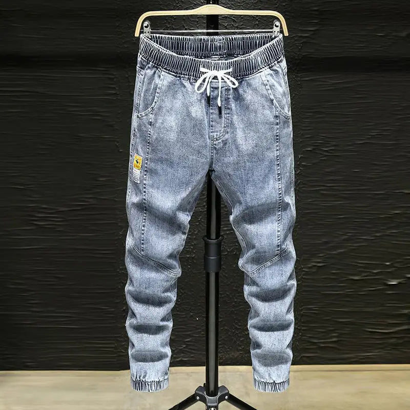 Spring Autumn 2022 New Denim Jeans Men's Elastic Waist Loose Students Teenagers Cowboy Streetwear Harem Leg Long Track Pants Men