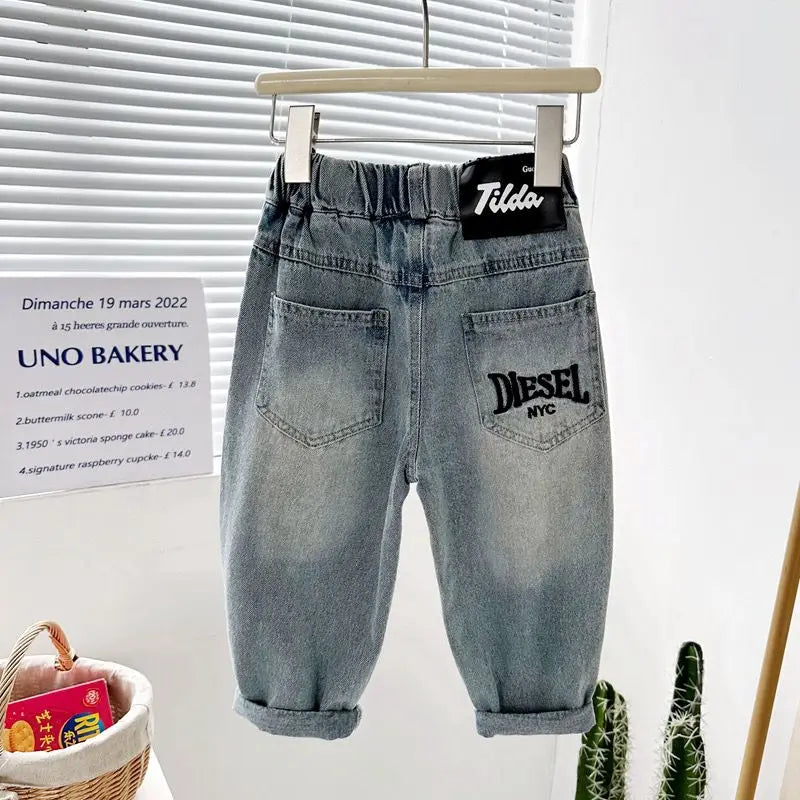 Pantalones vaqueros para bebés, primavera y otoño 2024, informales, sencillos y largos, coreanos