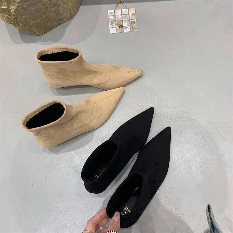 Shoes for Women High Quality Elegant Ankle Women's Boots Fashion Back Zipper Solid Office and Career Sexy Pointed Toe Boots