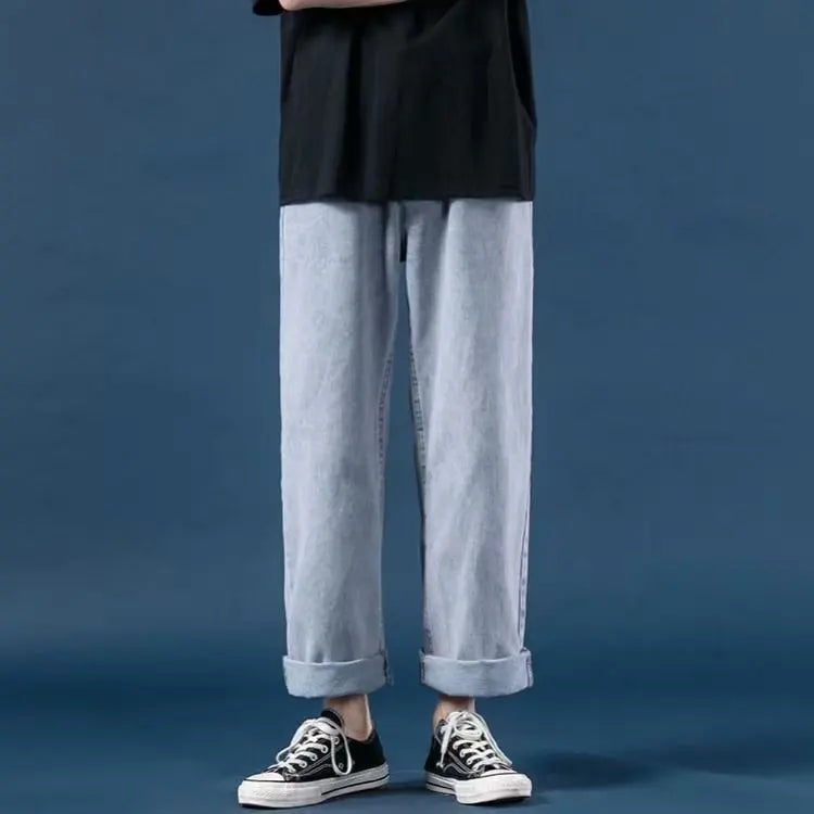 Pantalones vaqueros de mezclilla para hombre, de pierna ancha, largos hasta el suelo, holgados, informales, de cintura alta, lisos, sencillos y rectos, otoño 2024