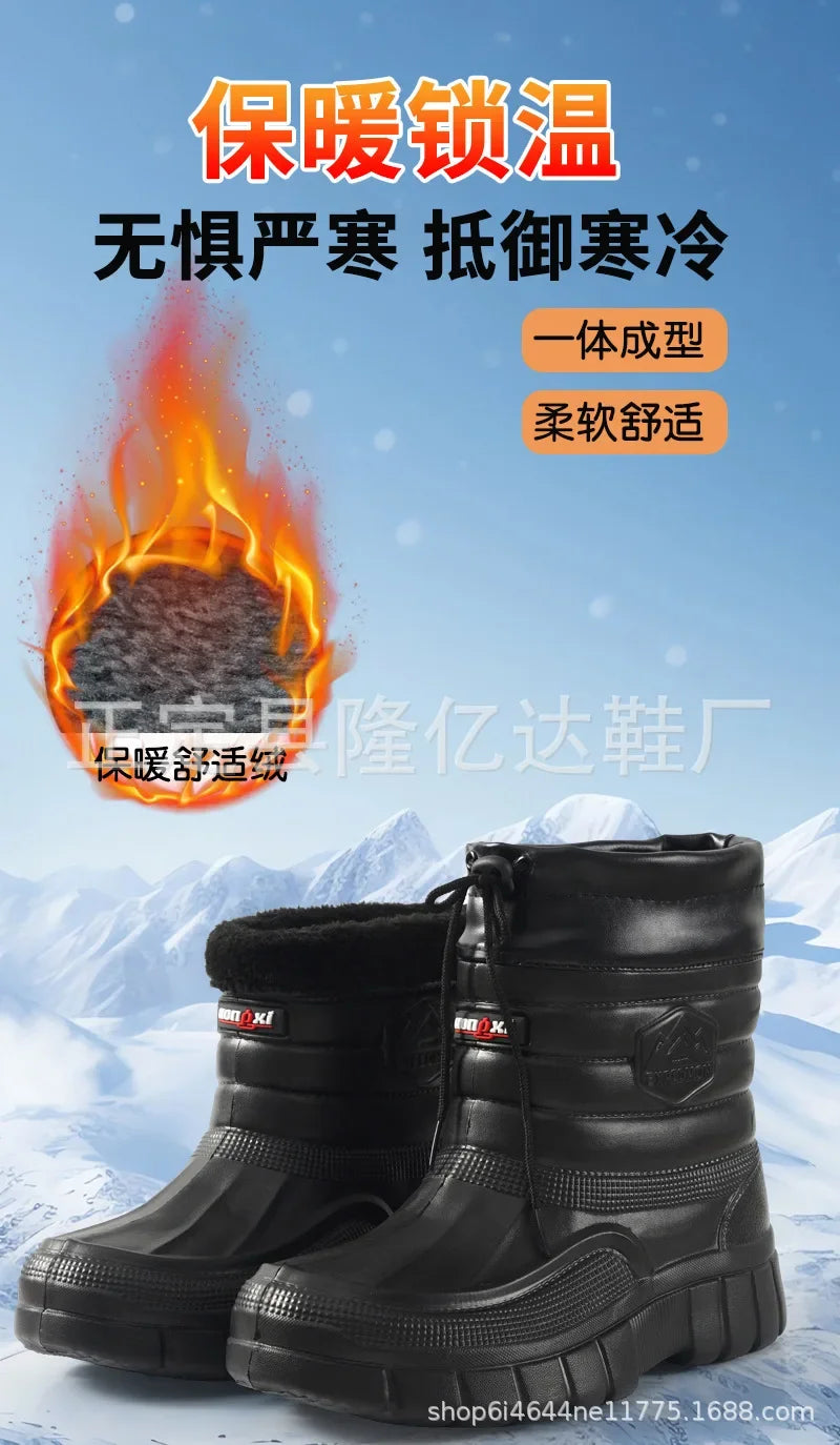 Botas de nieve para hombre, cálidas, gruesas y afelpadas, impermeables, antideslizantes, para la lluvia, ligeras y resistentes al desgaste, de algodón para el trabajo.