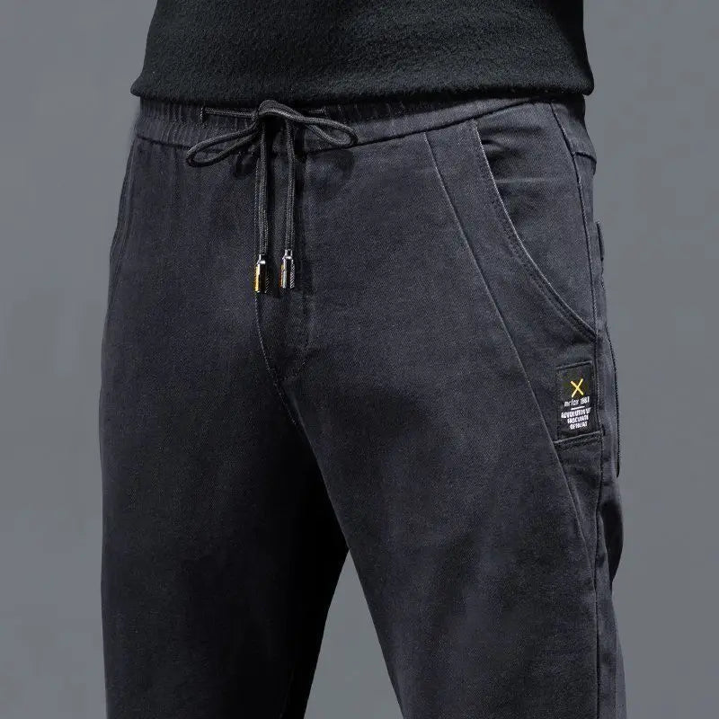 Denim Jeans Spring Autumn Elastic Waist 2022 Summer Thin Drawstring Slim Teenagers Cowboy Students Casual Designers Men's Pants