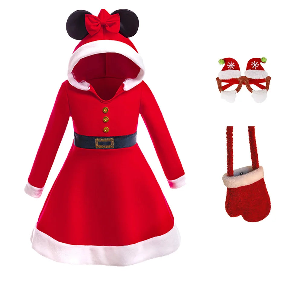 Vestido rojo navideño con capucha para niñas, ideal para el jardín de infancia, la escuela o cualquier ocasión. Disfraz cómodo para fiestas navideñas.