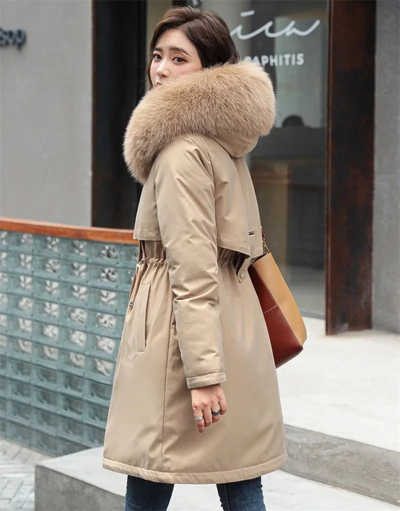Women Winter Jacket Parka Clothes Loose Long Coat Wool Liner Hooded Jacket Fur Collar Warm Thick Snow Wear Oversize Padded Parka