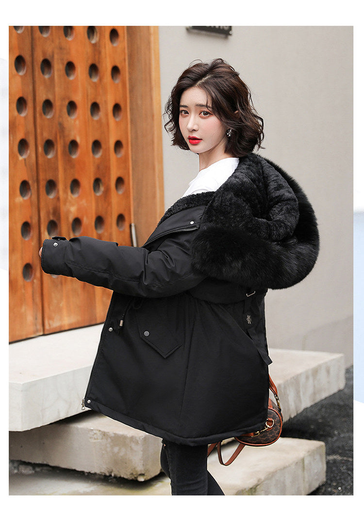 Women Parka Fashion  2023 Winter Jacket Slim with Fur Collar Warm Snow Wear Padded Clothes Long Coat Wool Liner Hooded Parkas