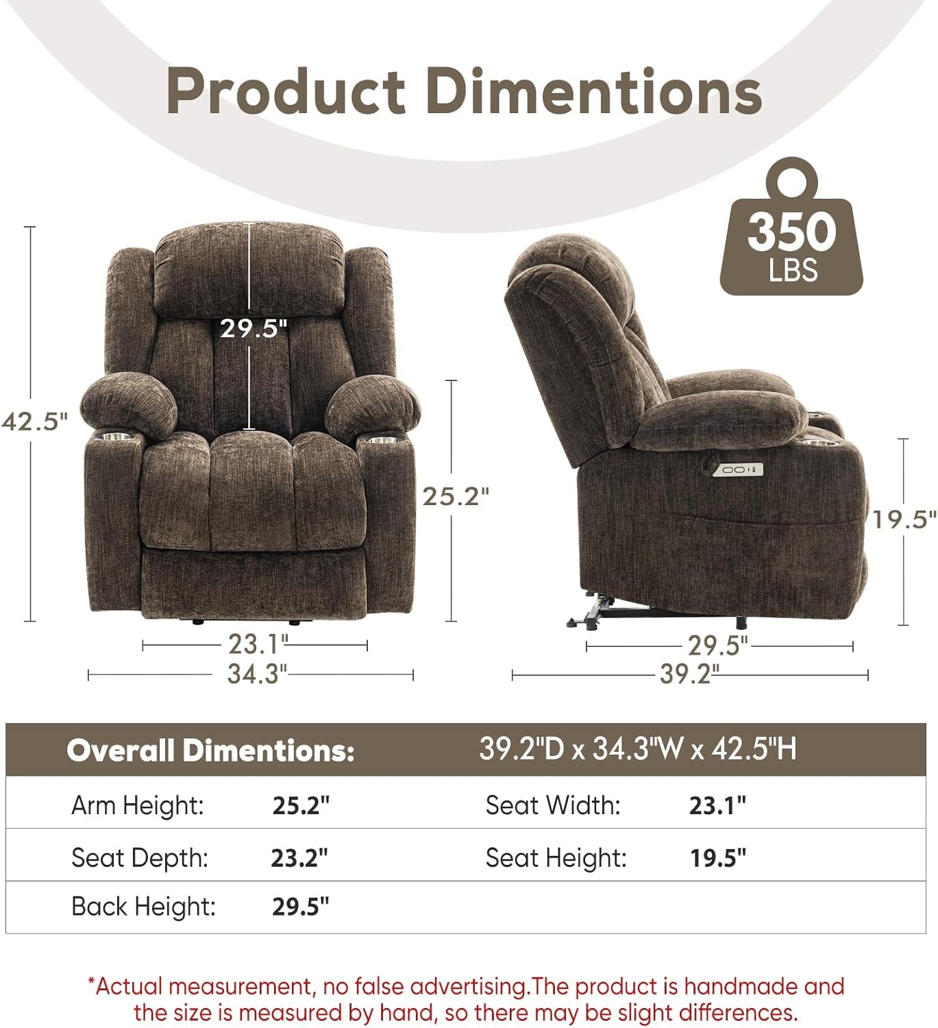 Brown Power Recliner With Massage And Heat Power Lift