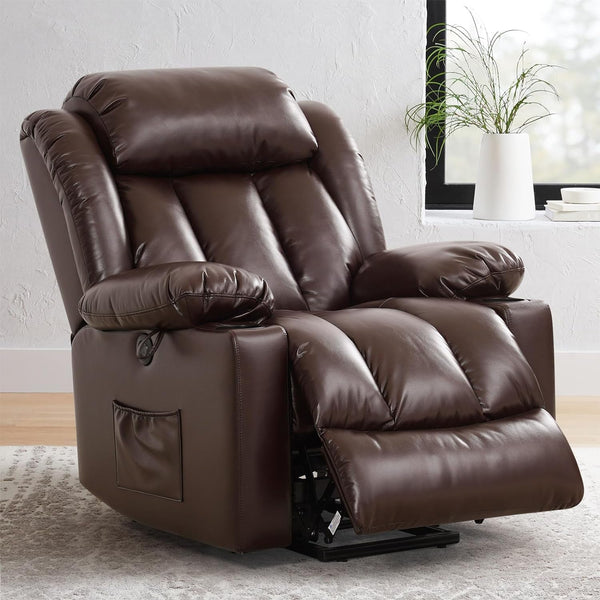 Brown Power Recliner With Massage And Heat Therapy