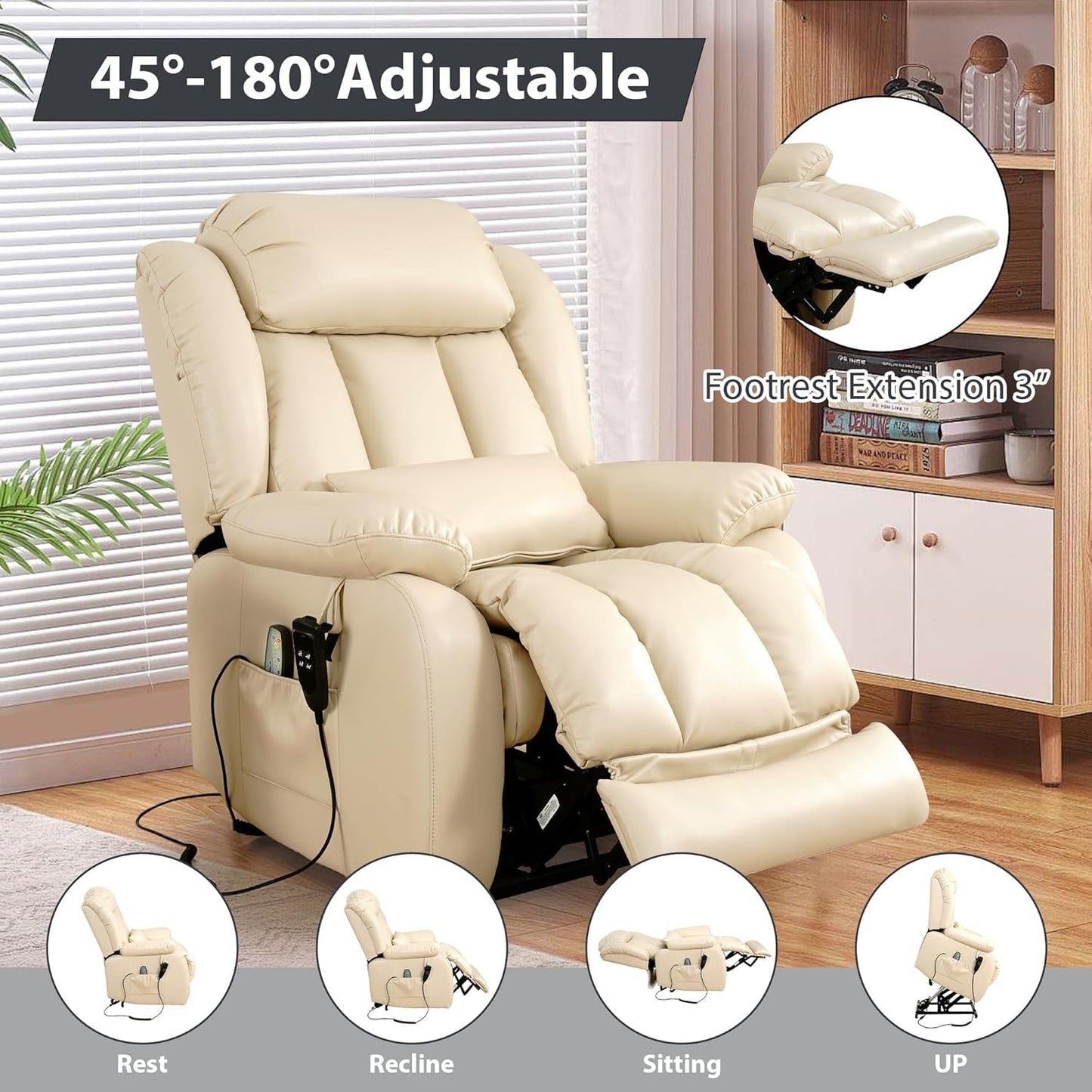 Large Reclining Lift Chair With Dual Motor Massage